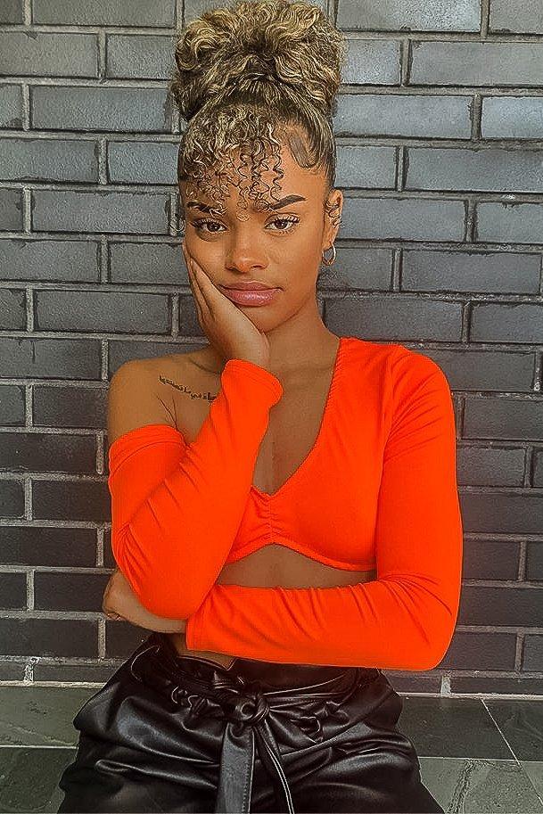 Neon Orange Asymmetric Crop Top - Nicki-Crop Tops