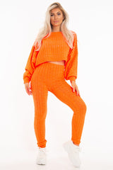 Neon Orange Cable Knit Batwing Jumper Loungwear Set - Janea-Co-ords