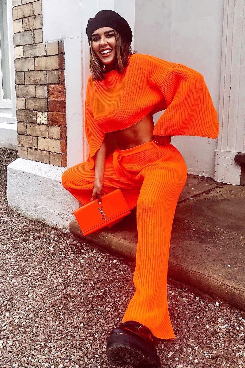 Neon Orange Chunky Knit Loungewear Set - Harper-Loungewear