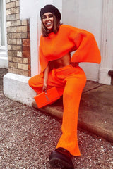 Neon Orange Chunky Knit Loungewear Set - Harper-Loungewear