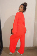 Neon Orange Chunky Knit Loungewear Set - Harper-Loungewear