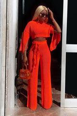 Neon Orange Chunky Knit Loungewear Set - Harper-Loungewear