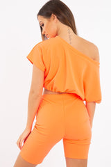 Neon Orange Drawstring Top Cycling Short Loungewear Co-ord - Krissa-Loungewear