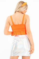 Neon Orange Frill Hem Crop Top - Keya-Crop Tops
