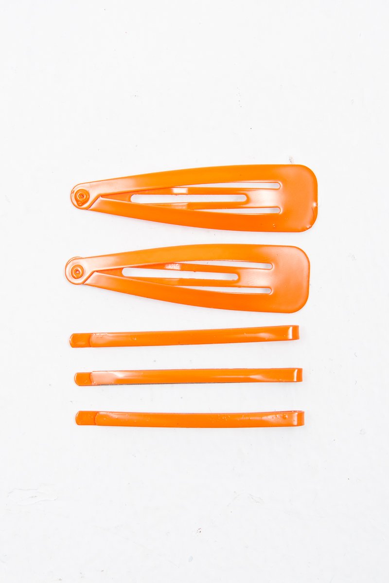 Neon Orange Pack of 5 Clips and Barrettes - Esmi-Hair