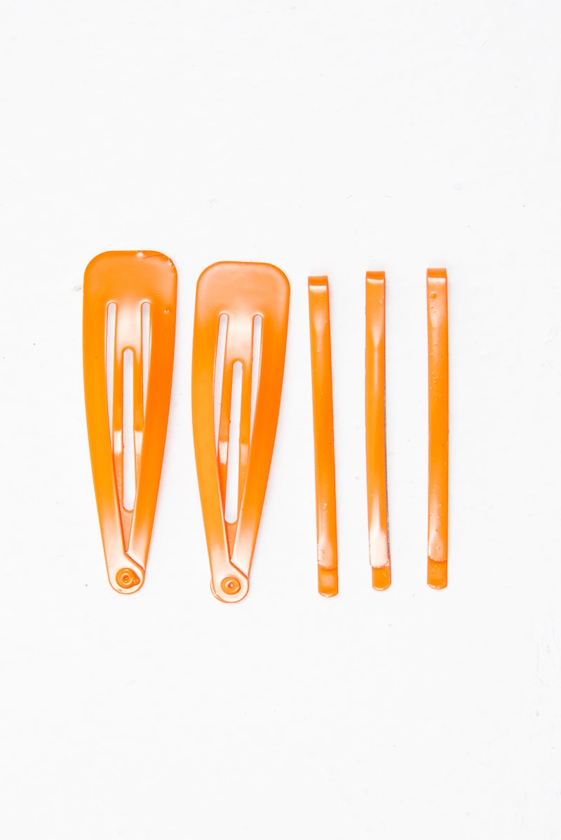 Neon Orange Pack of 5 Clips and Barrettes - Esmi-Hair
