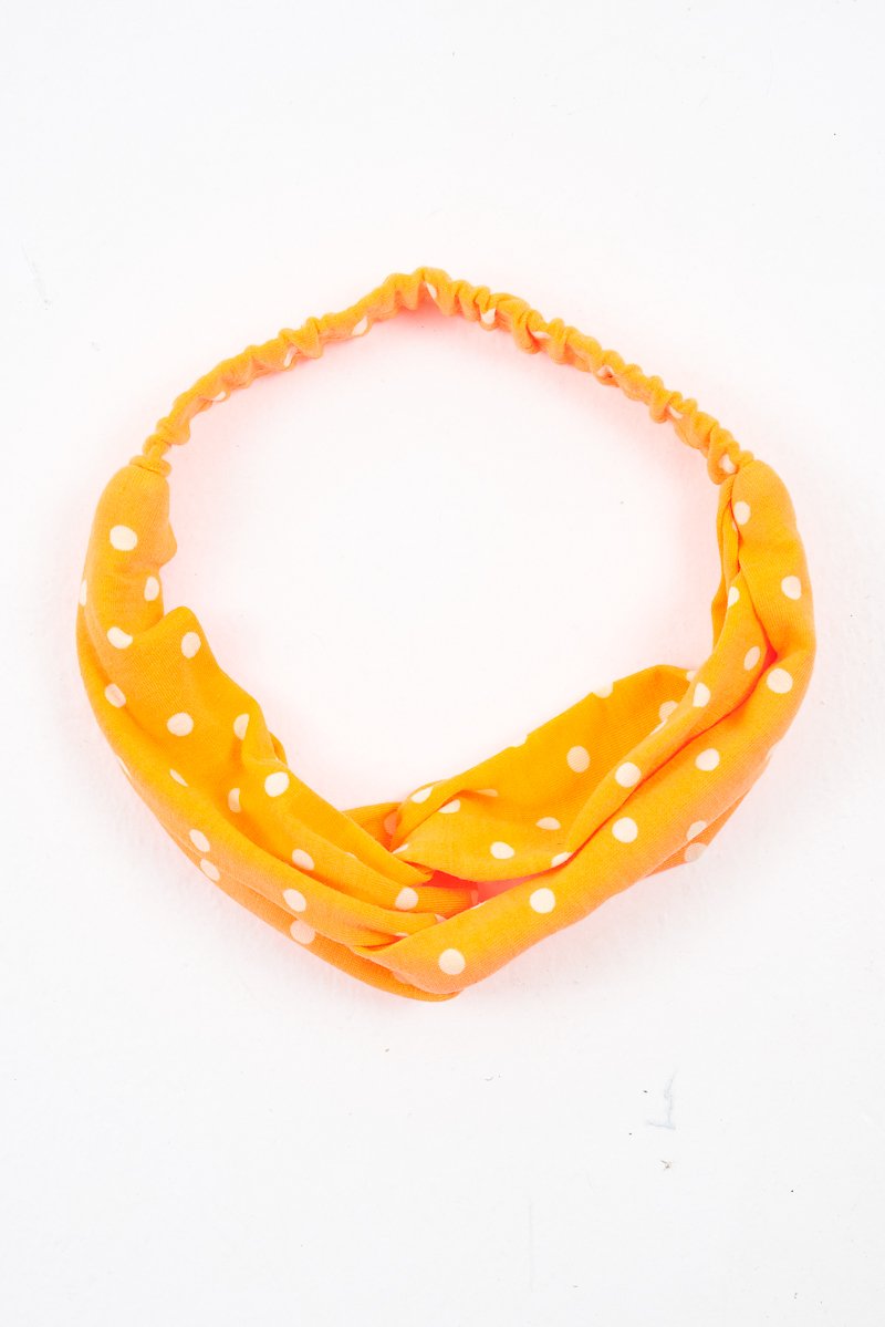 Neon Orange Polka Dot Twist Headband - Kentlee-Hair