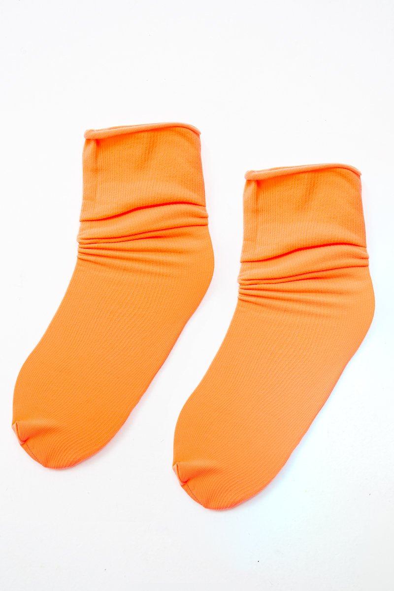 Neon Orange Rib Slouchy Tube Socks - Evangelina-Accessories