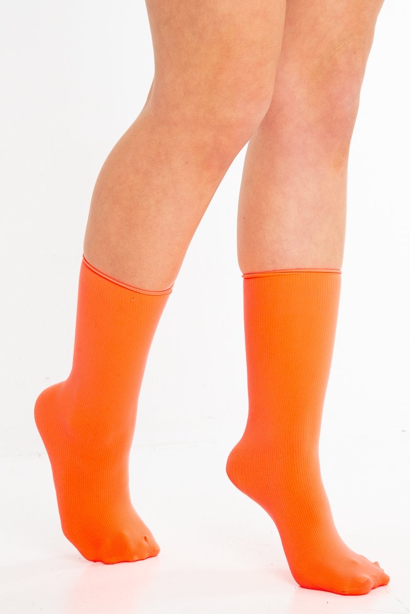 Neon Orange Rib Slouchy Tube Socks - Evangelina-Accessories