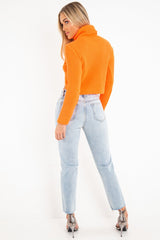 Neon Orange Roll Neck Knit Jumper - Nickole-Jumper