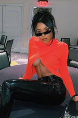 Neon Orange Roll Neck Knit Jumper - Nickole-Jumper