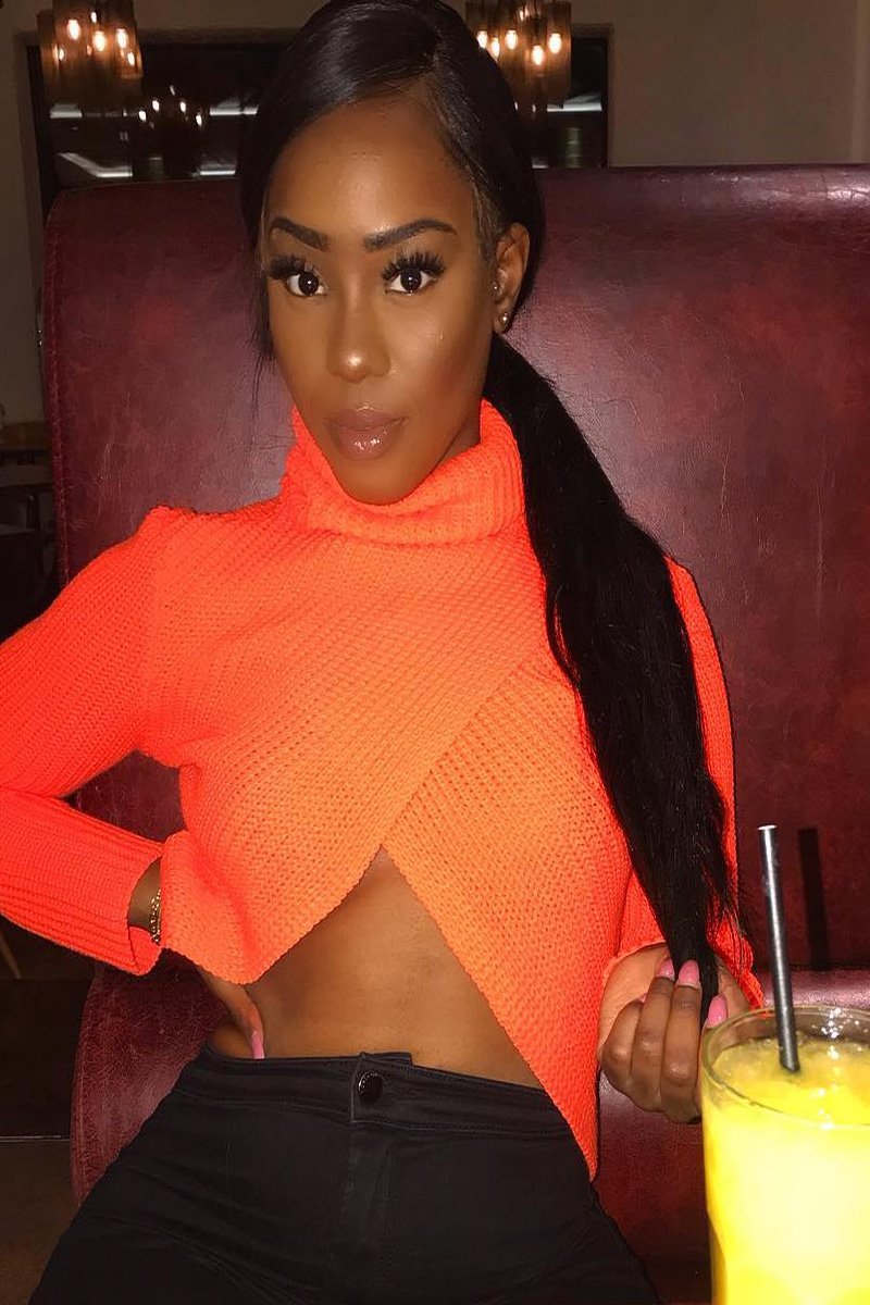 Neon Orange Roll Neck Knit Jumper - Nickole-Jumper