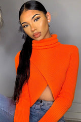 Neon Orange Roll Neck Knit Jumper - Nickole-Jumper