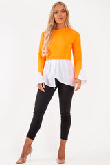 Neon Orange Shirt Insert Crew Neck Jumper - Kamilla-Shirts