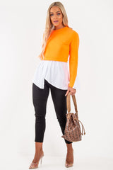 Neon Orange Shirt Insert Crew Neck Jumper - Kamilla-Shirts