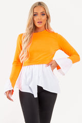 Neon Orange Shirt Insert Crew Neck Jumper - Kamilla-Shirts
