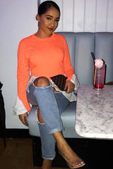 Neon Orange Shirt Insert Crew Neck Jumper - Kamilla-Shirts
