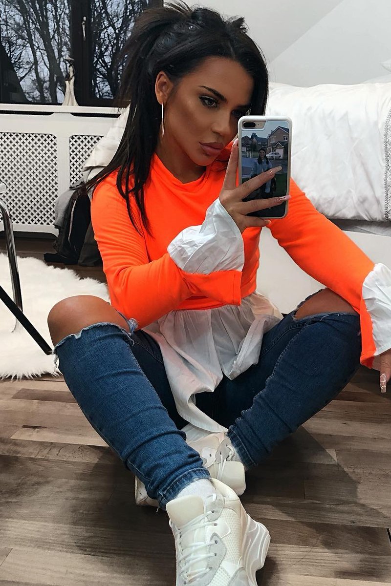Neon Orange Shirt Insert Crew Neck Jumper - Kamilla-Shirts