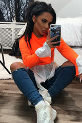 Neon Orange Shirt Insert Crew Neck Jumper - Kamilla-Shirts