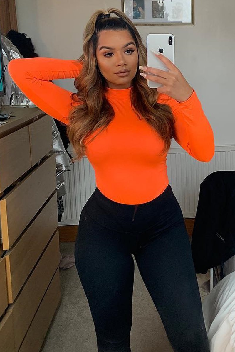 Neon Orange Slinky Bodysuit - Allison-Bodysuits