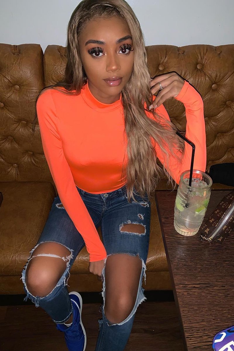 Neon Orange Slinky Bodysuit - Allison-Bodysuits