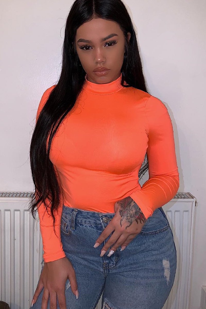 Neon Orange Slinky Bodysuit - Allison-Bodysuits