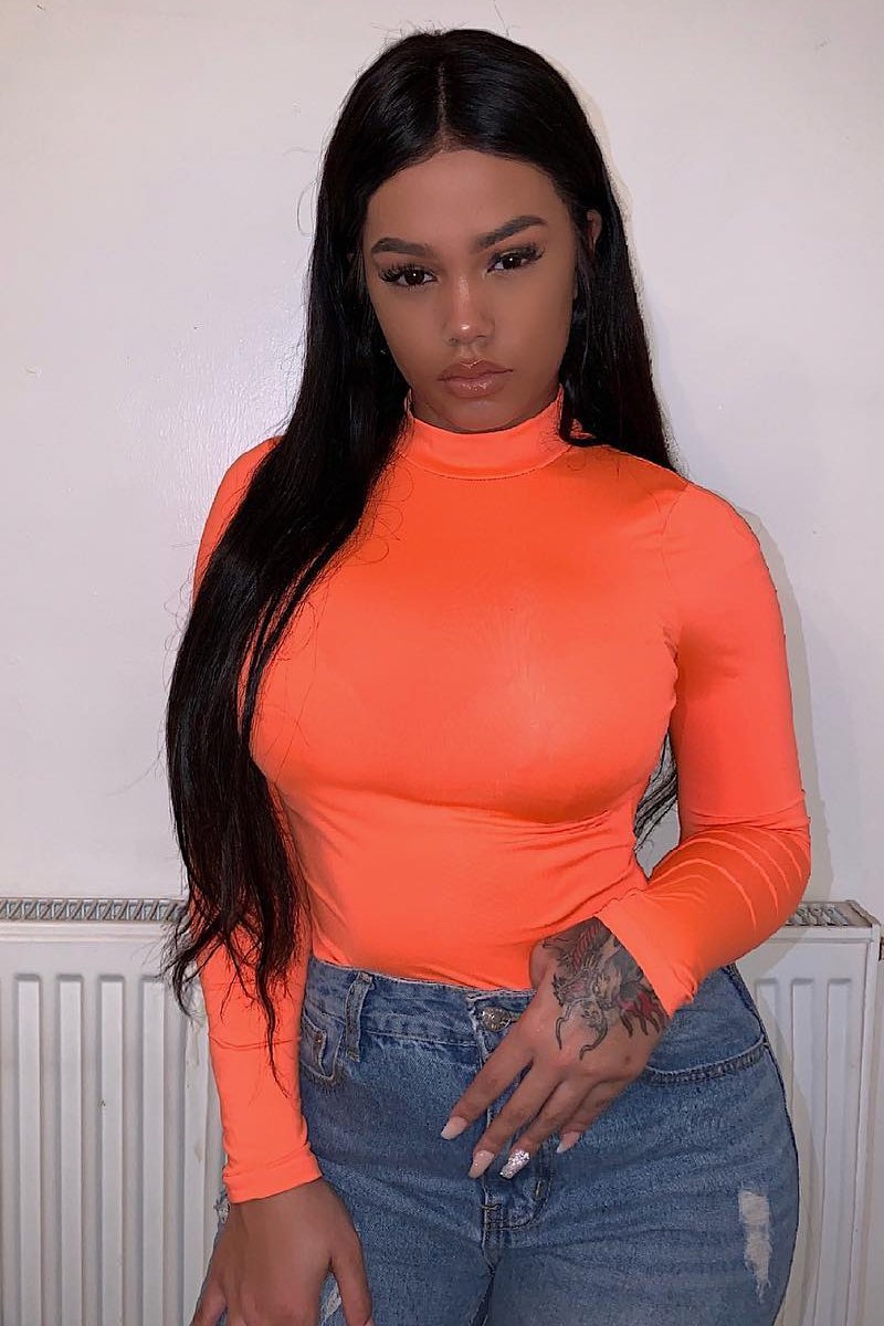 Neon Orange Slinky Bodysuit - Allison-Bodysuits