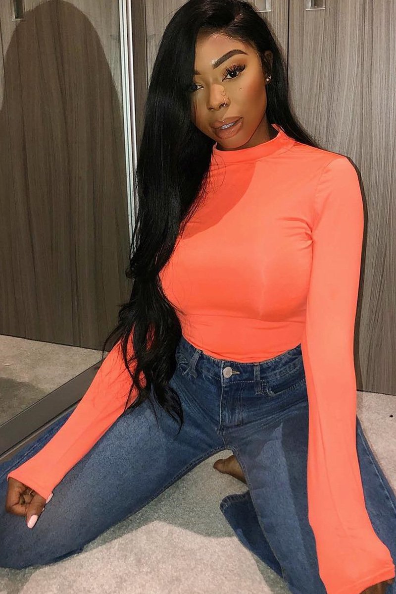 Neon Orange Slinky Bodysuit - Allison-Bodysuits