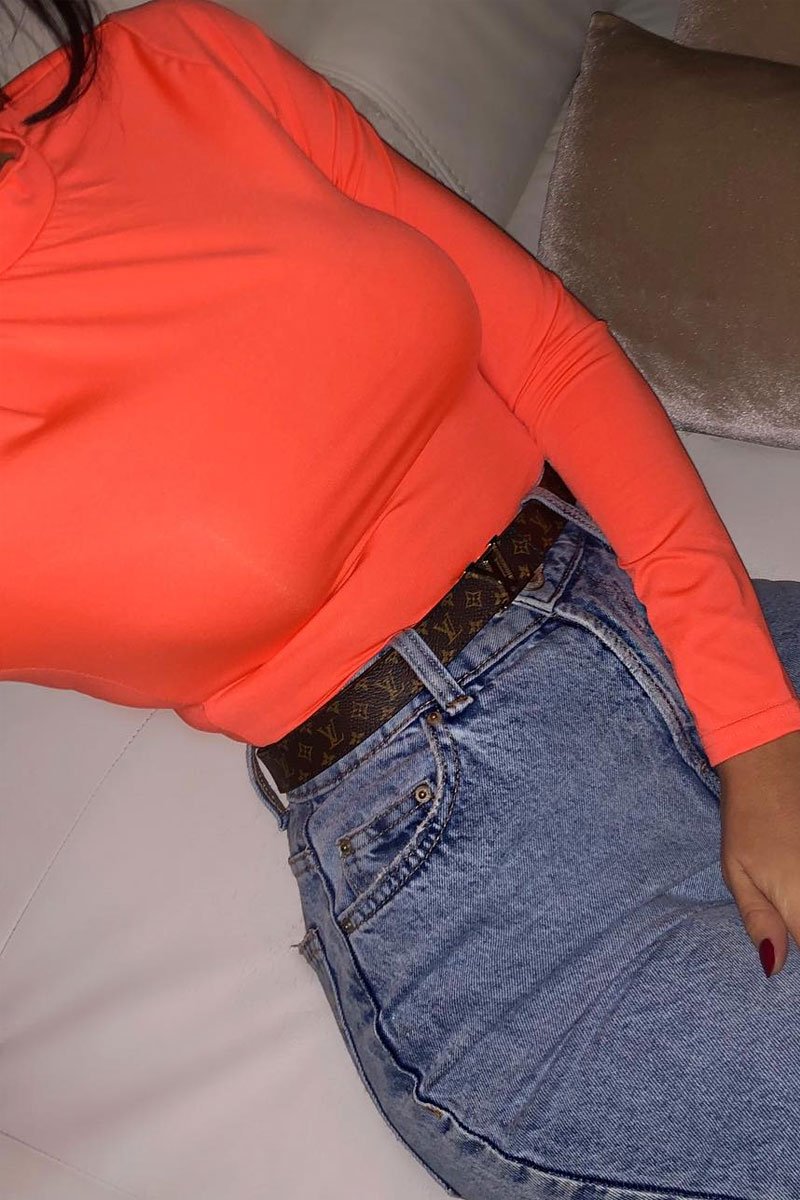 Neon Orange Slinky Bodysuit - Allison-Bodysuits