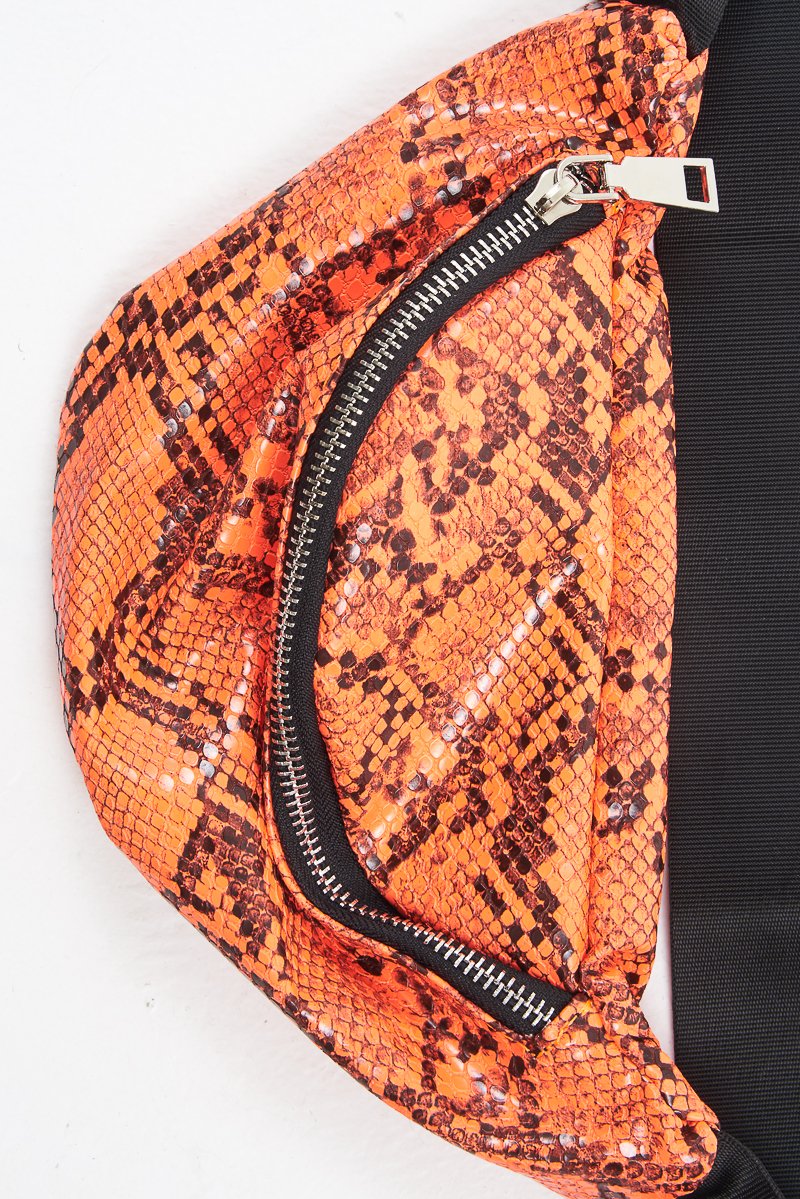 Neon Orange Snake Print Bum Bag - Omie-Bags
