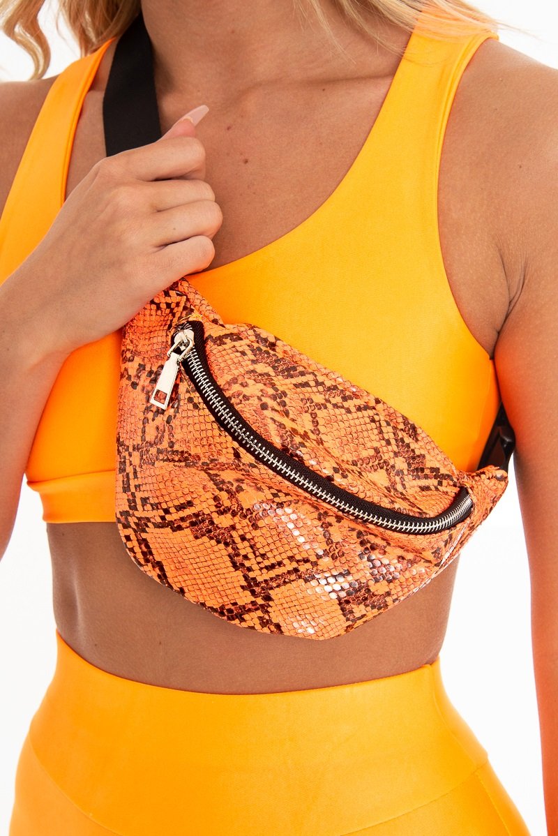 Neon Orange Snake Print Bum Bag - Omie-Bags