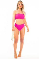 Neon Pink Bandeau High Waist Bikini - Freya-Swimsuits
