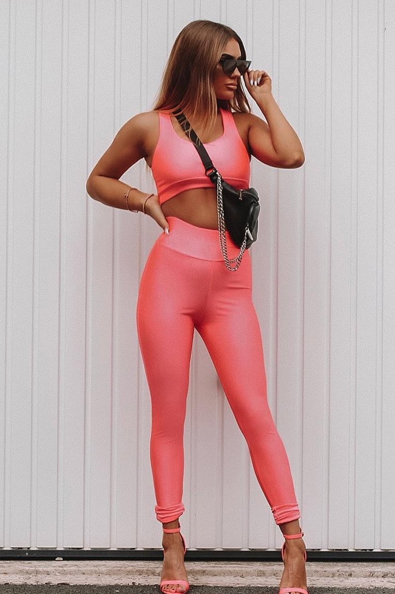 Neon Pink Crop Bralet Leggings Co-Ord - Erinn-Co-ords