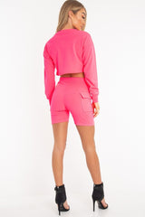 Neon Pink Crop Top And Shorts Co-ord Set - Fina-Co-ords