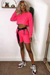 Neon Pink Crop Top And Shorts Co-ord Set - Fina-Co-ords