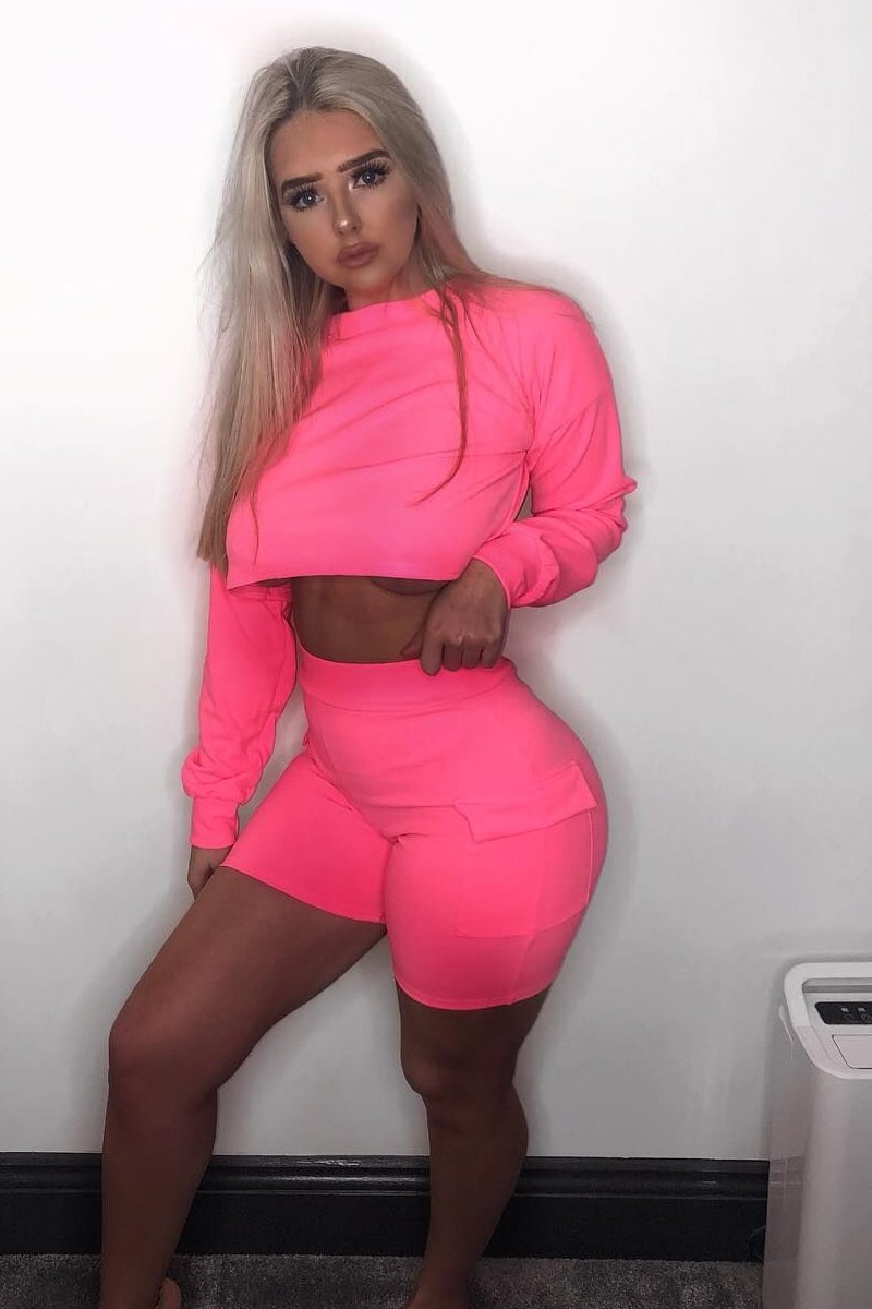 Neon Pink Crop Top And Shorts Co-ord Set - Fina-Co-ords