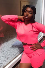 Neon Pink Crop Top And Shorts Co-ord Set - Fina-Co-ords