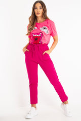 Neon Pink Eyes Lips Print T-Shirt - Ayva-T-shirt