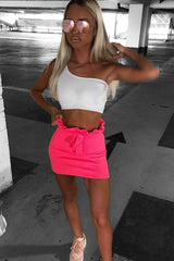 Neon Pink Faux Croc Ruffle Waist Belted Skirt - Susie-Skirts