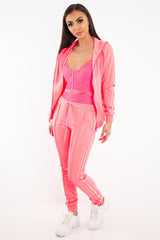 Neon Pink Glitter Side Stripe Crepe Tracksuit - Gionna-Co-ords