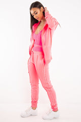 Neon Pink Glitter Side Stripe Crepe Tracksuit - Gionna-Co-ords