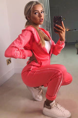 Neon Pink Glitter Side Stripe Crepe Tracksuit - Gionna-Co-ords