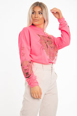 Neon Pink Gold Studded Tiger NYC Sweatshirt - Lezlie-Sweatshirts
