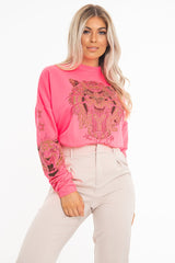 Neon Pink Gold Studded Tiger NYC Sweatshirt - Lezlie-Sweatshirts