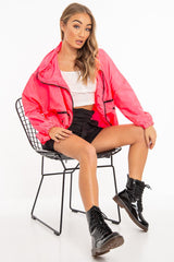 Neon Pink Hooded Zip Front Rain Parka - Leticia-Coats