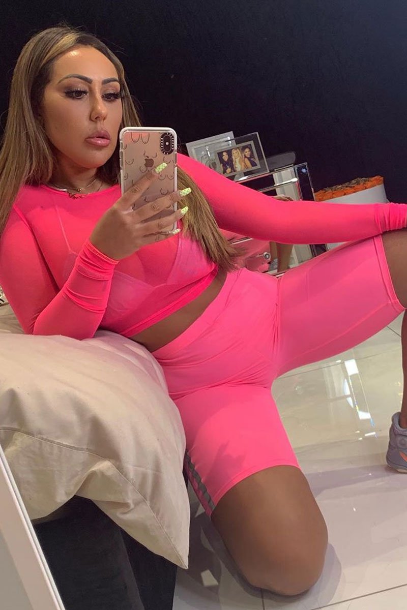 Neon Pink Mesh Long Sleeve Crop Top - Presley-Crop Tops