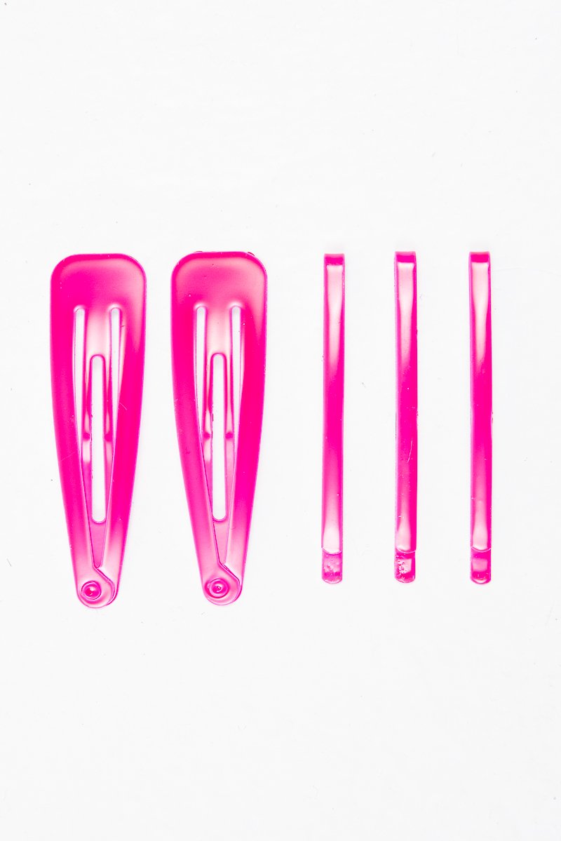 Neon Pink Pack of 5 Clips and Barrettes - Esmi-Hair