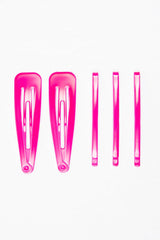 Neon Pink Pack of 5 Clips and Barrettes - Esmi-Hair