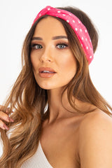 Neon Pink Polka Dot Twist Headband - Kentlee-Hair