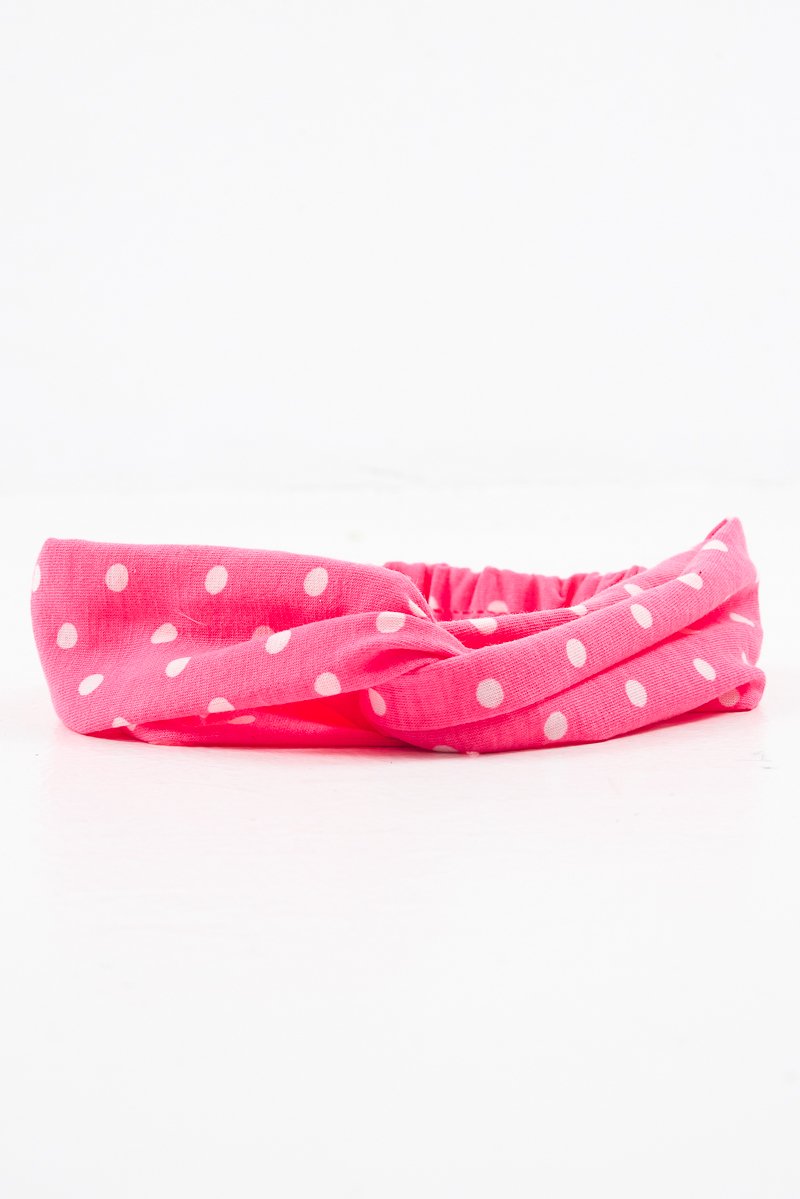 Neon Pink Polka Dot Twist Headband - Kentlee-Hair